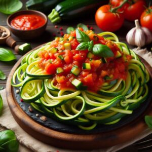 Dr likes it,enjoying a vibrant plant-based raw food meal during her cancer recovery journey." Raw Zucchini Noodles: Zucchini was spiralized into noodles and topped with a homemade tomato sauce made from fresh tomatoes, garlic, and basil.