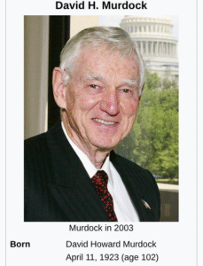 David Howard Murdock (born April 11, 1923) is an American billionaire businessman, plant-based diet advocate and philanthropist.